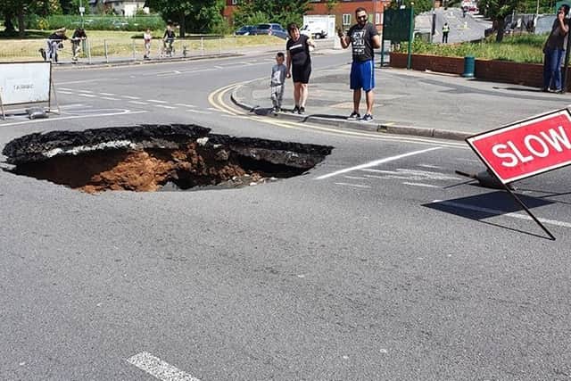 The sinkhole in Stafford Street, Walsall. Photo: Peter R Downing