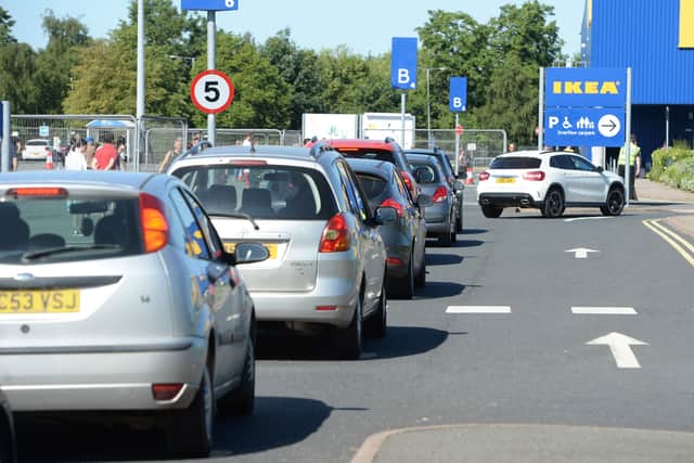 Cars queuing at the entrance of Ikea in Wednesbury today. Image: Tim Thursfield/Express & Star