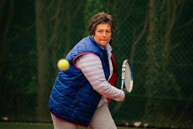 Gail Chamberlain playing at Wollaston Tennis Club