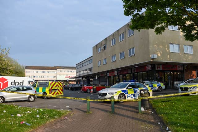 Emergency services were stationed outside West Cross Shopping Centre. Photo by Snapper SK