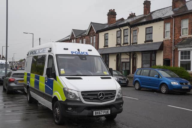 A police van at the scene on Tuesday morning. Photo: SnapperSK