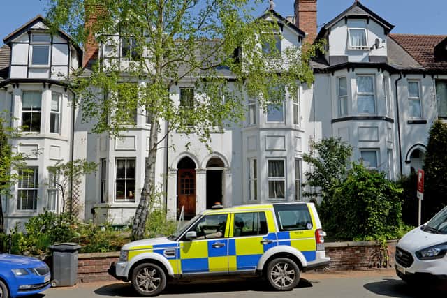 Police outside flats on Tettenhall Road on Wednesday afternoon