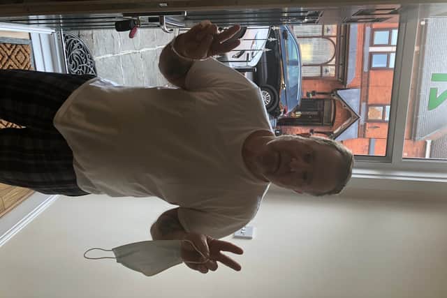Glyn when he was discharged from hospital on April 9.