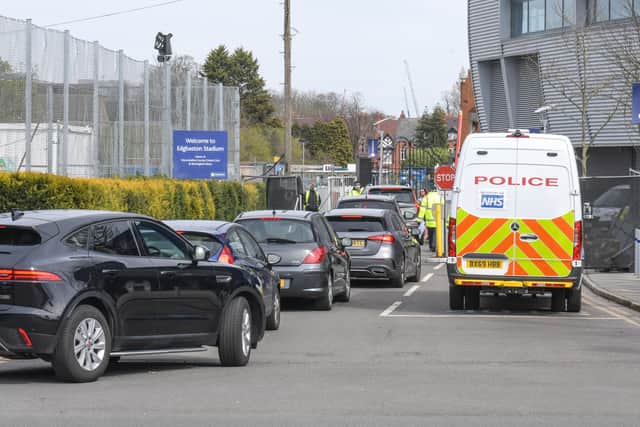 Cars queue waiting to be tested at Edgbaston, where the military were on hand to help. Photo: SnapperSK