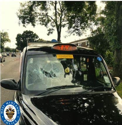 A smashed taxi