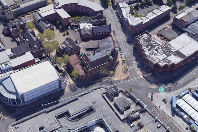 An aerial view showing the old Compton Care shop, left, and the Wilko building, right. Photo: Google