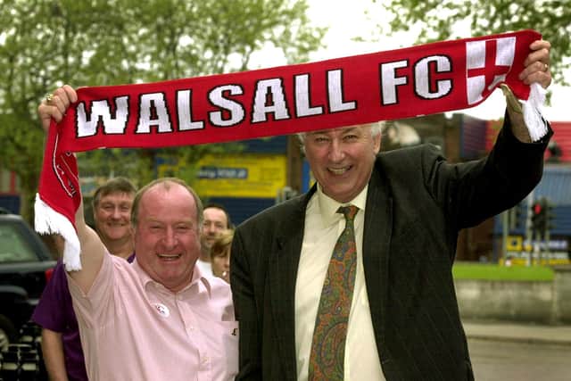 Councillor Mike Bird and Mr George supporting Walsall in 2001