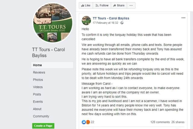 The TT Tours Facebook page has received dozens of complaints. Image: Facebook