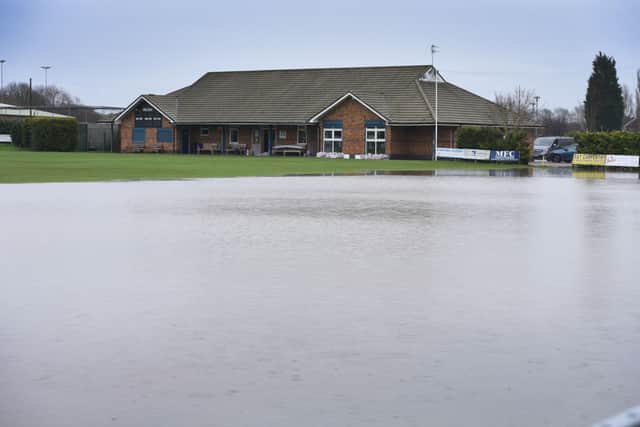 Flood water outside Stafford Cricket and Hockey Club