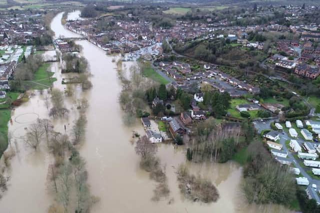 Flood waters have also reached some gardens and parkland next to the river in Bewdley. Image: centraldroneimaging.co.uk