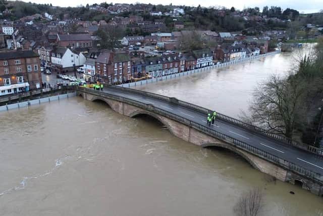 The scale of the swollen River Severn in Bewdley is shown from above. Image: centraldroneimaging.co.uk