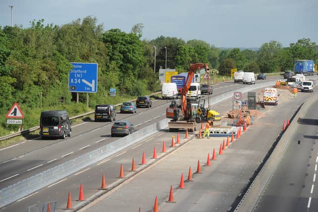 Roadworks to upgrade the M6 to a smart motorway near Stafford