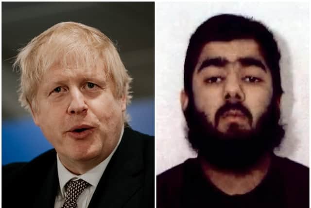 Boris Johnson says criminals like Usman Khan, right, are incapable of rehabilitation
