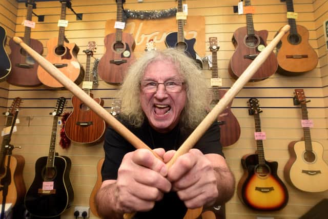 Don Powell visits the new premises of One Way Music, Salop Street, Wolverhampton in 2017