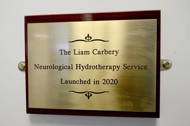 The plaque in honour of Liam who fought to reopen the centre