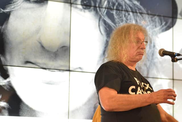 Slade's Don Powell talking at the Art Gallery as he takes part in the Wolverhampton Literary Festival in 2018