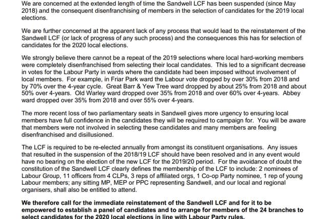 The letter addressed to the NEC