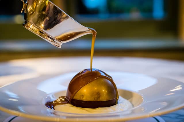 A melting chocolate bombe for desert
