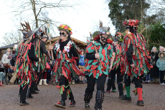 Foxs Morris entertain the crowds at the Winter Wassail at Bodenham Arboretum