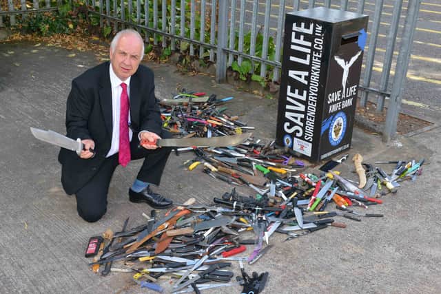 West Midlands Police and Crime Commissioner David Jamieson launching a knife bin in Bilston in 2018