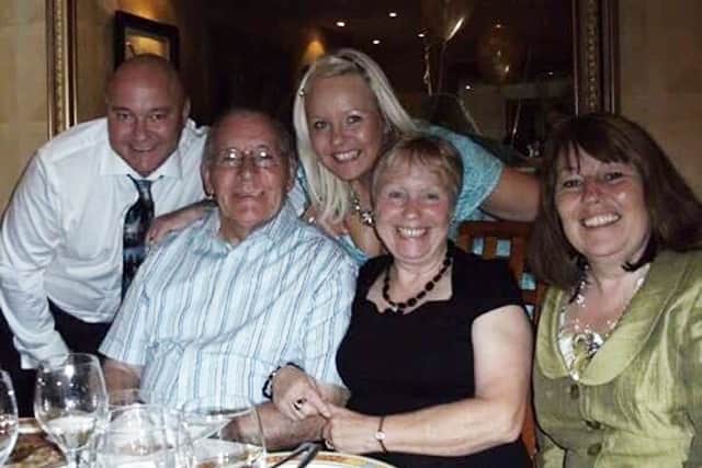 Dennis and Mavis, centre, with son Kevin and daughters Joy and Lynne on their 50th wedding anniversary