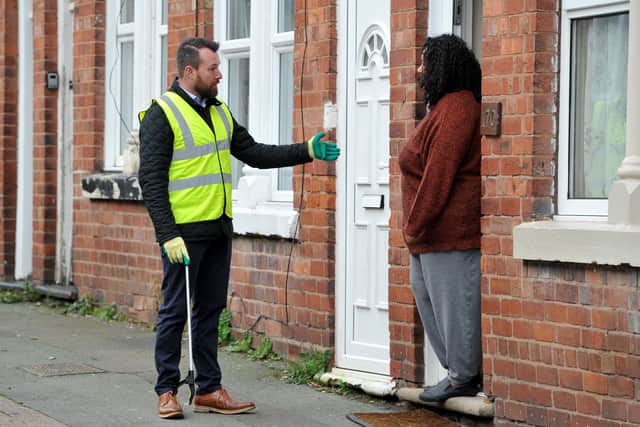 Stuart Anderson chats to one of the residents..