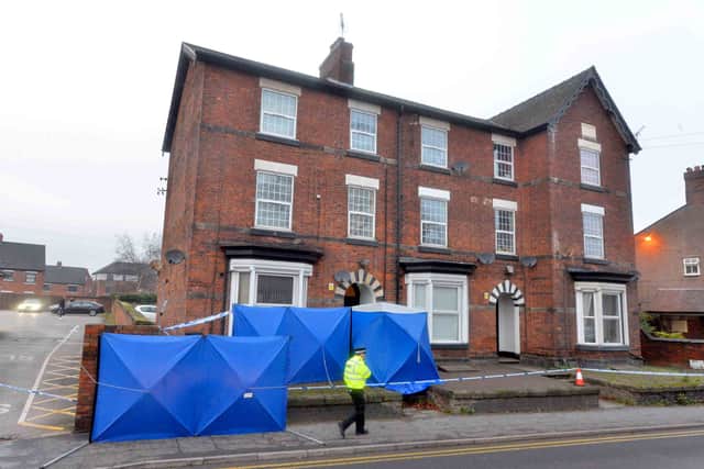 The police cordon which remains in place at the flat in Wolverhampton Road, Stafford. Credit: Steve Leath/Express & Star