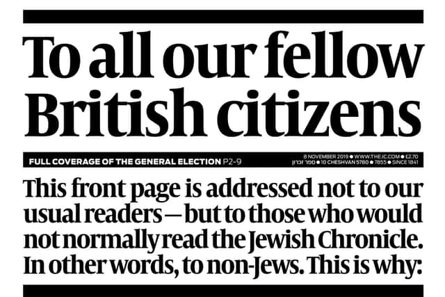 The front of this week's Jewish Chronicle