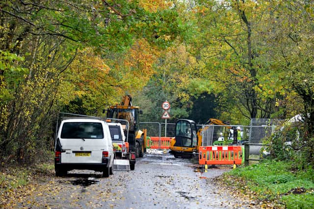 The road is shut between Mob Lane and Hall Lane