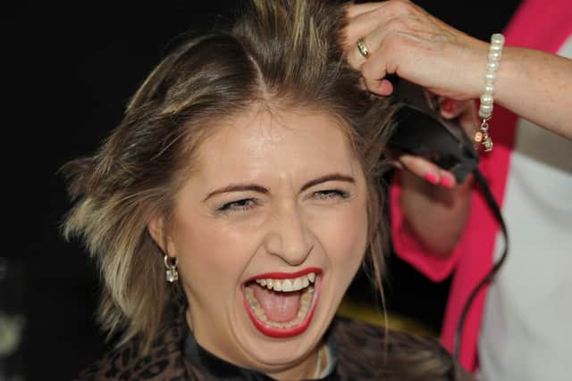 Braving the Shave, Claire Fowle, of Tipton, at Brook Street Community Centre, Tipton