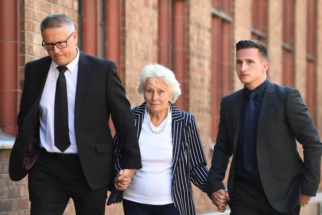 The family of Helen Bailey, including her brother Adrian (left) and mother Margaret (centre) arrive at Birmingham Coroner's Court