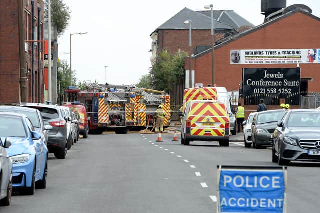 Police have monitored cordons in place on roads surrounding the fire