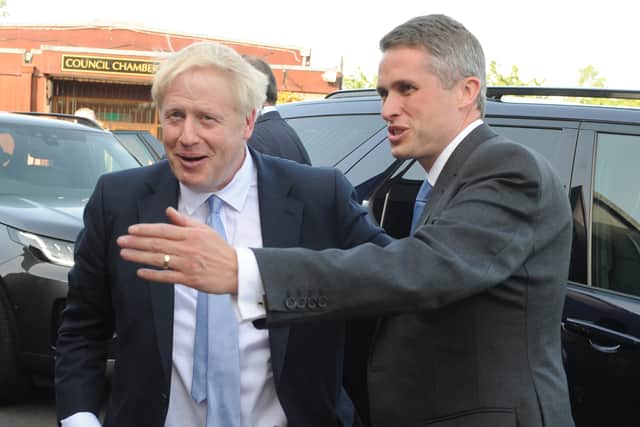 Boris Johnson MP, during a visit at Wombourne Civic Centre, with South Staffordshire MP and former Defence Secretary Gavin Williamson who could be heading for another cabinet role