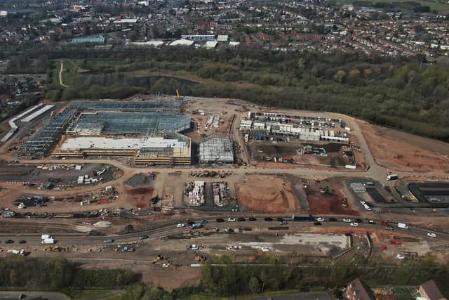 An aerial view of the work at Mill Green showing Eastern Way, bottom, and Lichfield Road, left, which will be closed. Photo: Paul Turner