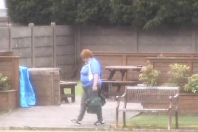 Screengrabs from footage of Rebecca Peach at Amery Unionist Bowling Club in Willenhall