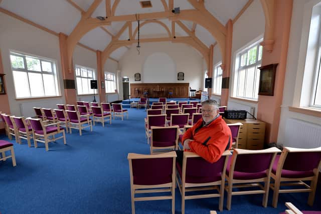 Church pianist Ian Palfreyman in the main church hall
