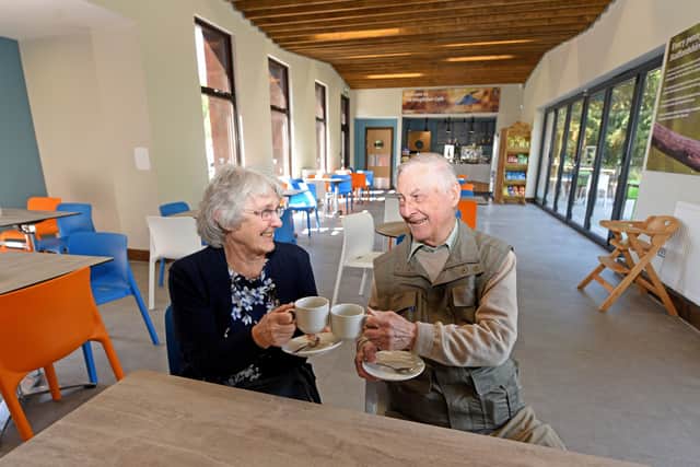 Regular visitors Christine and George Mason from Aldridge enjoy a cuppa in the new cafe area