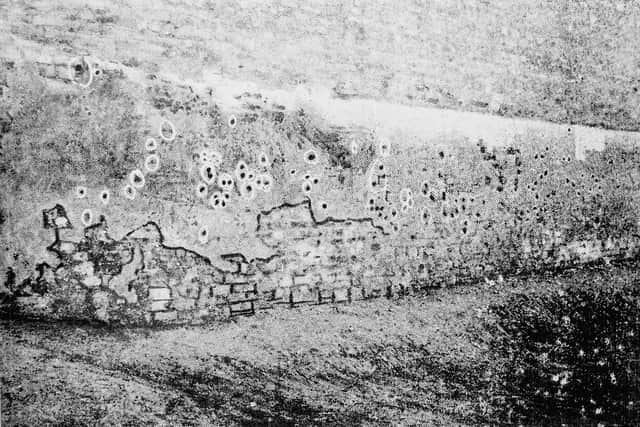 The scars of the massacre: bullet-holes, some six inches deep, in the western wall of the Jallianwala Bagh