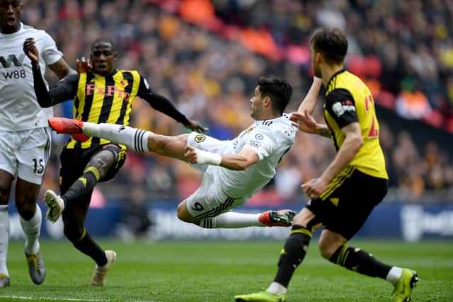 Raul Jimenez of Wolverhampton Wanderers scores a goal to make it 0-2. (AMA)