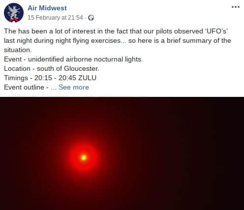 The flight school published the pilot's report on its Facebook page. Note, the photograph is not what the pilots saw, but gives an illustration of their encounter
