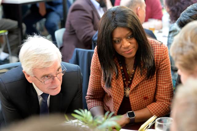 Shadow Chancellor John McDonnell with Eleanor Smith MP during the visit to Walsall