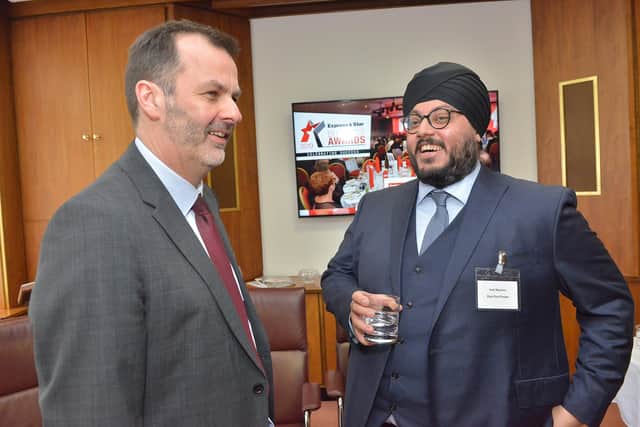Express & Star deputy editor Mark Drew and East End Foods head of communications and marketing Indi Wouhra