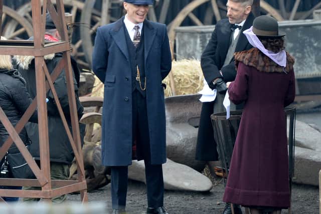The cast of Peaky Binders at the Black Country Living Museum filming for season five