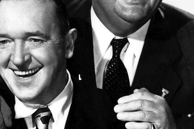 Stan Laurel, left, and Oliver Hardy are seen in this May 1945 file photo