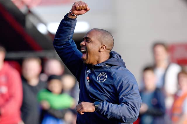 Walsall interim head coach Darren Byfield celebrates their last victory against Newport.