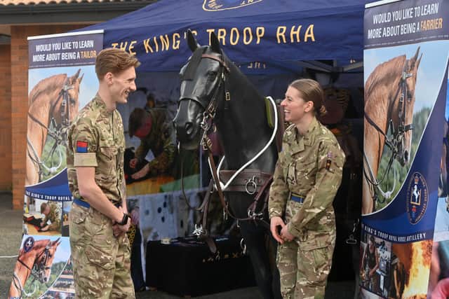 Fallings Park, Wolverhampton and Royal Artillery open day event.  From The Kings Troop is: Paul Newton 26 from Lougborough and Joanna Waddington 27 from York.