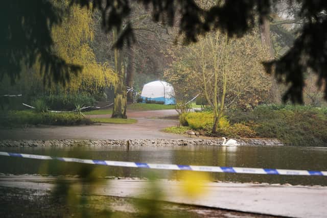 A forensic tent in West Park, which was closed for a week after the murder