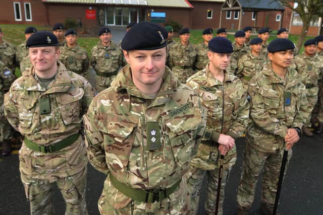 Major Dave Murphy, Lieutenant Colonel Ben Davenport, Commanding Officer 16th Signal Regimant, WO1(RSM) Rob Easterby-Jackson, and WO2(SSM) Pandu Tamang