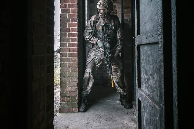 Standing guard during a staged attack at ITC Catterick.Photo: Corporal Sam Jenkins