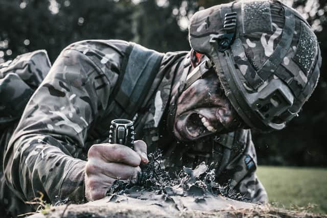 A Rifles recruit is to the pointPhoto: Corporal Sam Jenkins